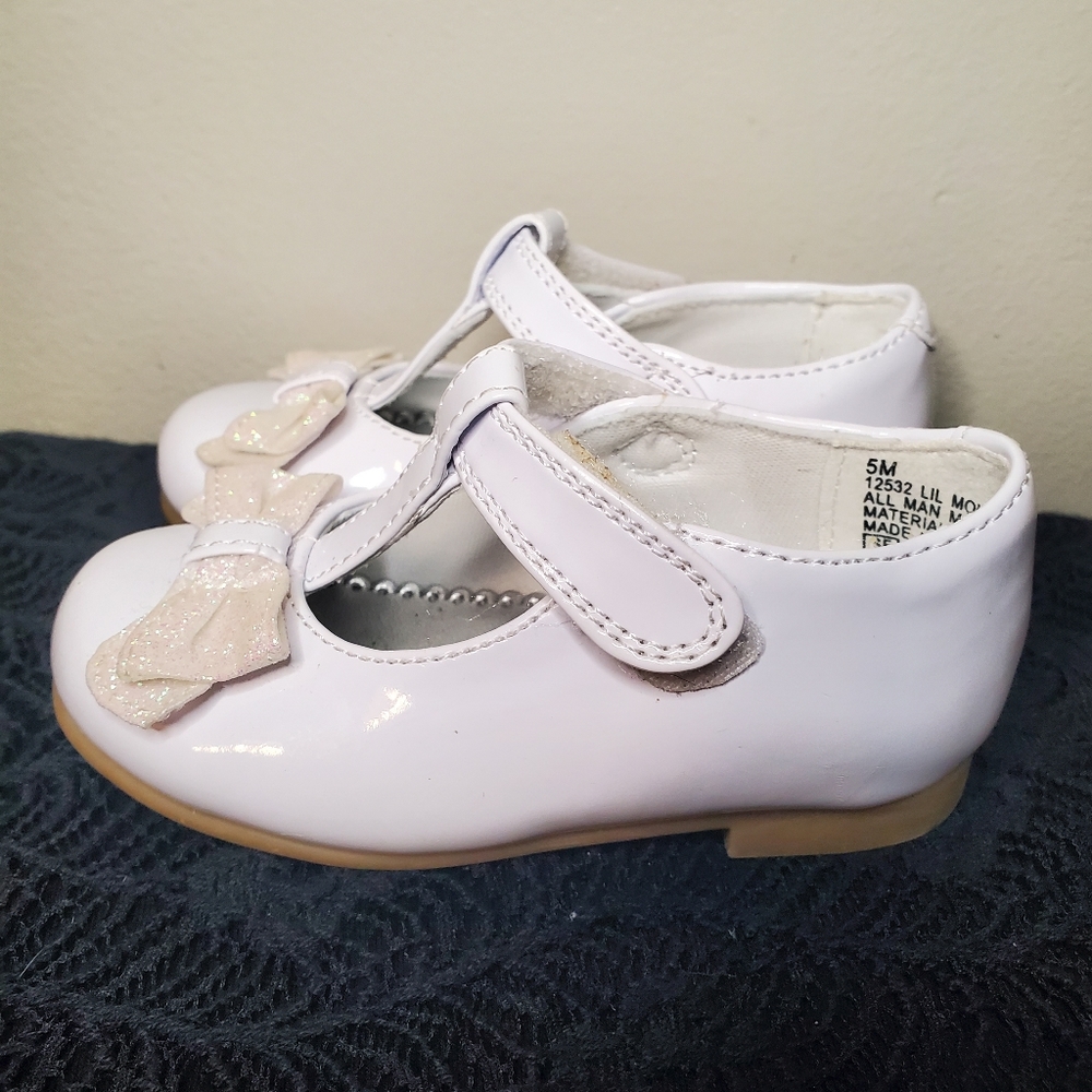 Toddler girl white dress shoes 5m glitter bow Rachel Shoes EUC - Picture 3 of 4
